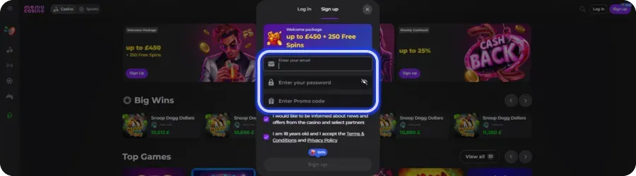 Memo Casino sign up