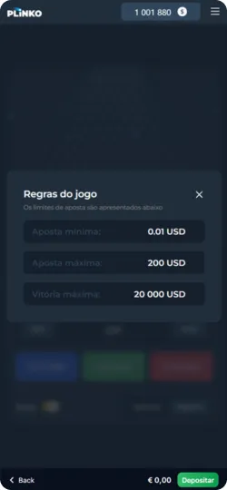 Interface da máquina de slot Plinko 1000 em cassino online do Portugal