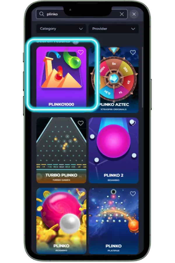Locate Plinko in the Game List